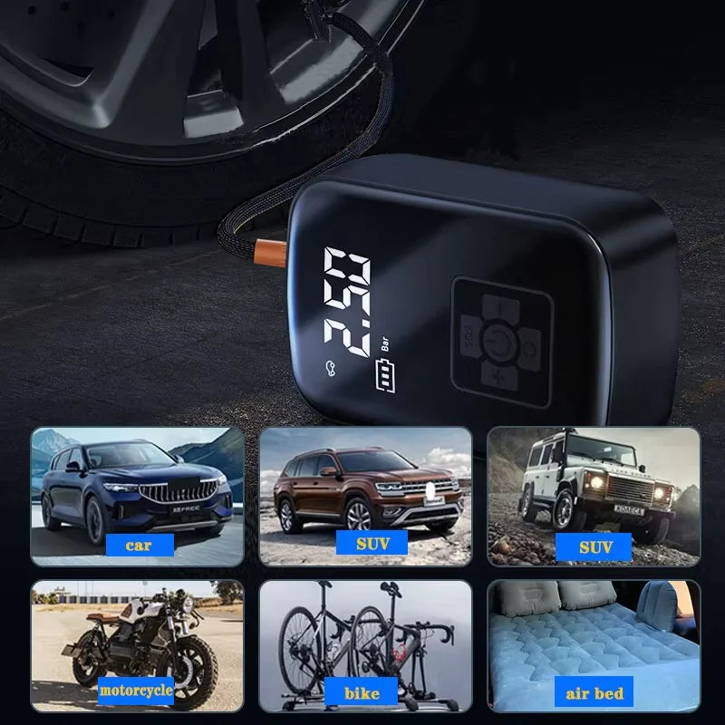 Compresseur d’air sans fil pour voiture, gonfleur de pneus électrique